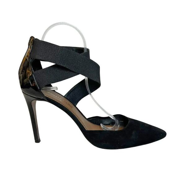 Donald J Pliner Prime Black Patent Leather & Suede Strappy Pointed Toe Pumps - Picture 1 of 9